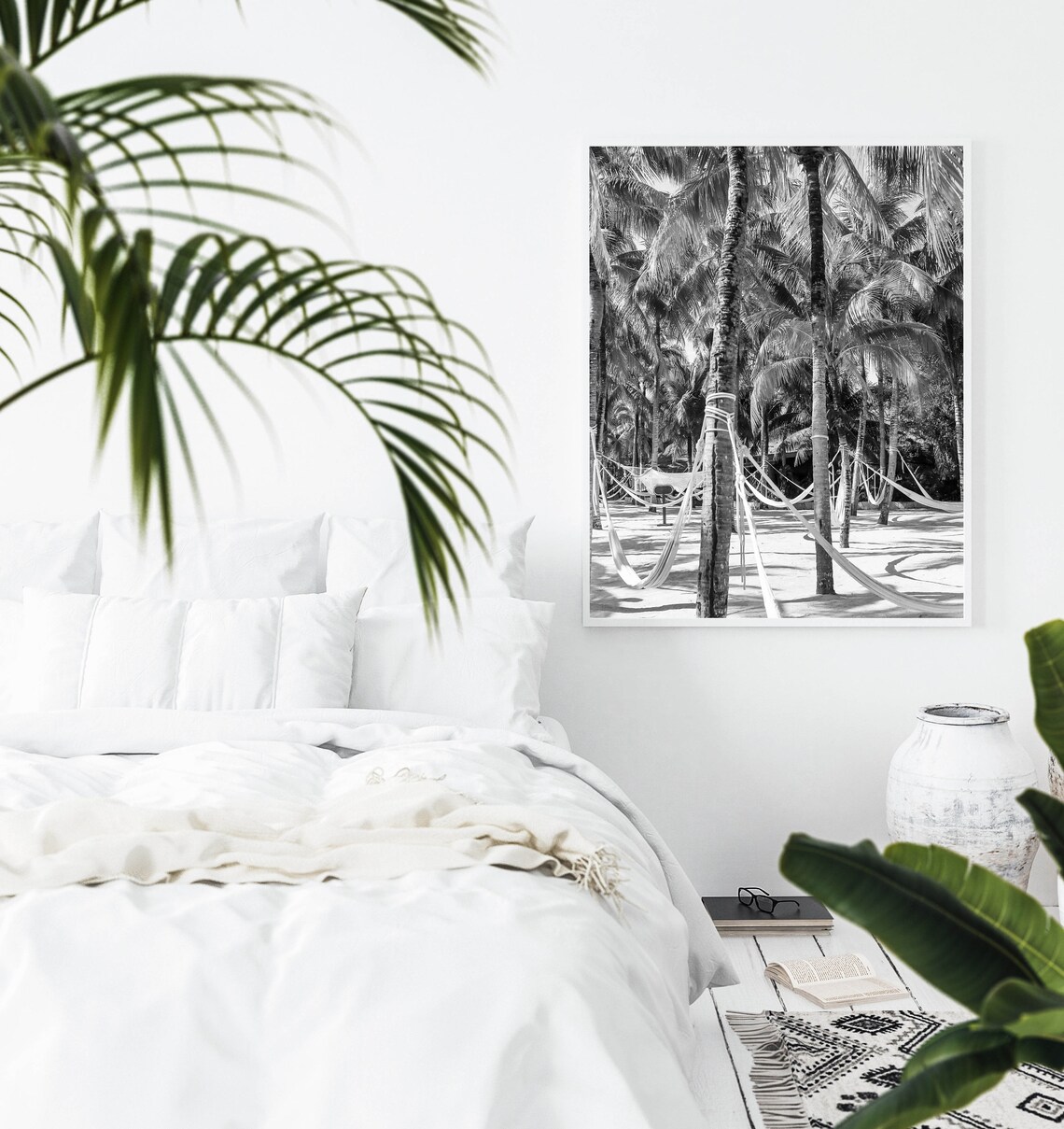 Black And White Palm Tree Print Tropical Decor Beach Palm Leaves Hammock Print Palm Tree Wall Art Wall Art Boho - Image 2
