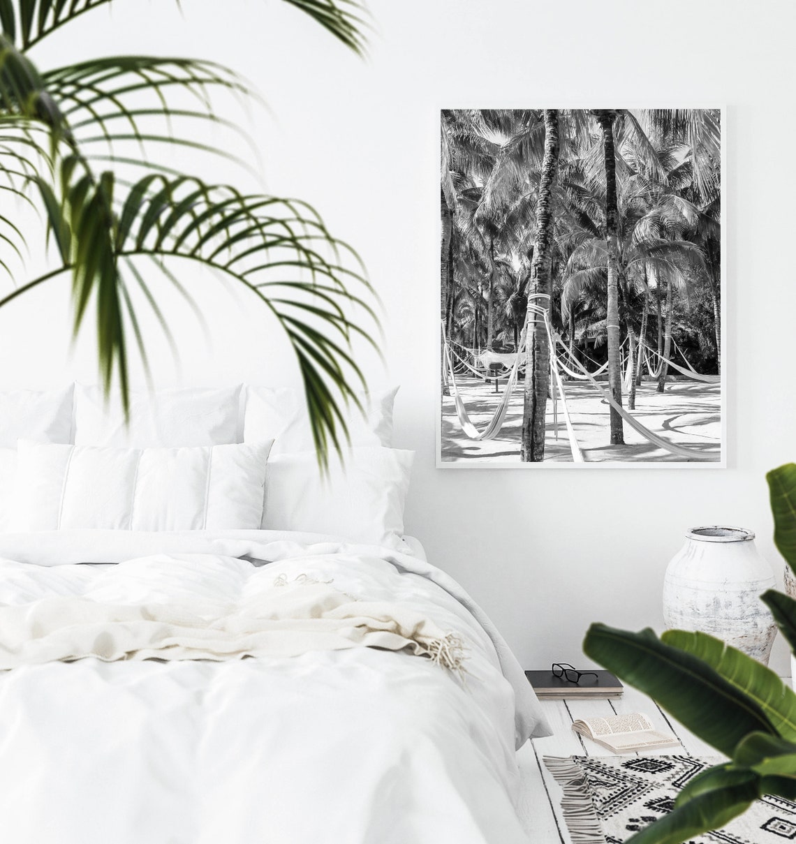 Black And White Palm Trees Hammock Tropical Beach Photo Poster - Image 2
