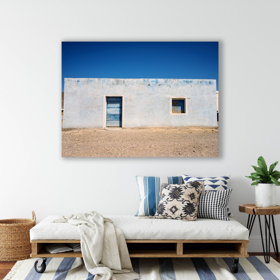 Whitewashed Desert Hut Blue Door Minimalist Southwest Photo Poster - Image 3