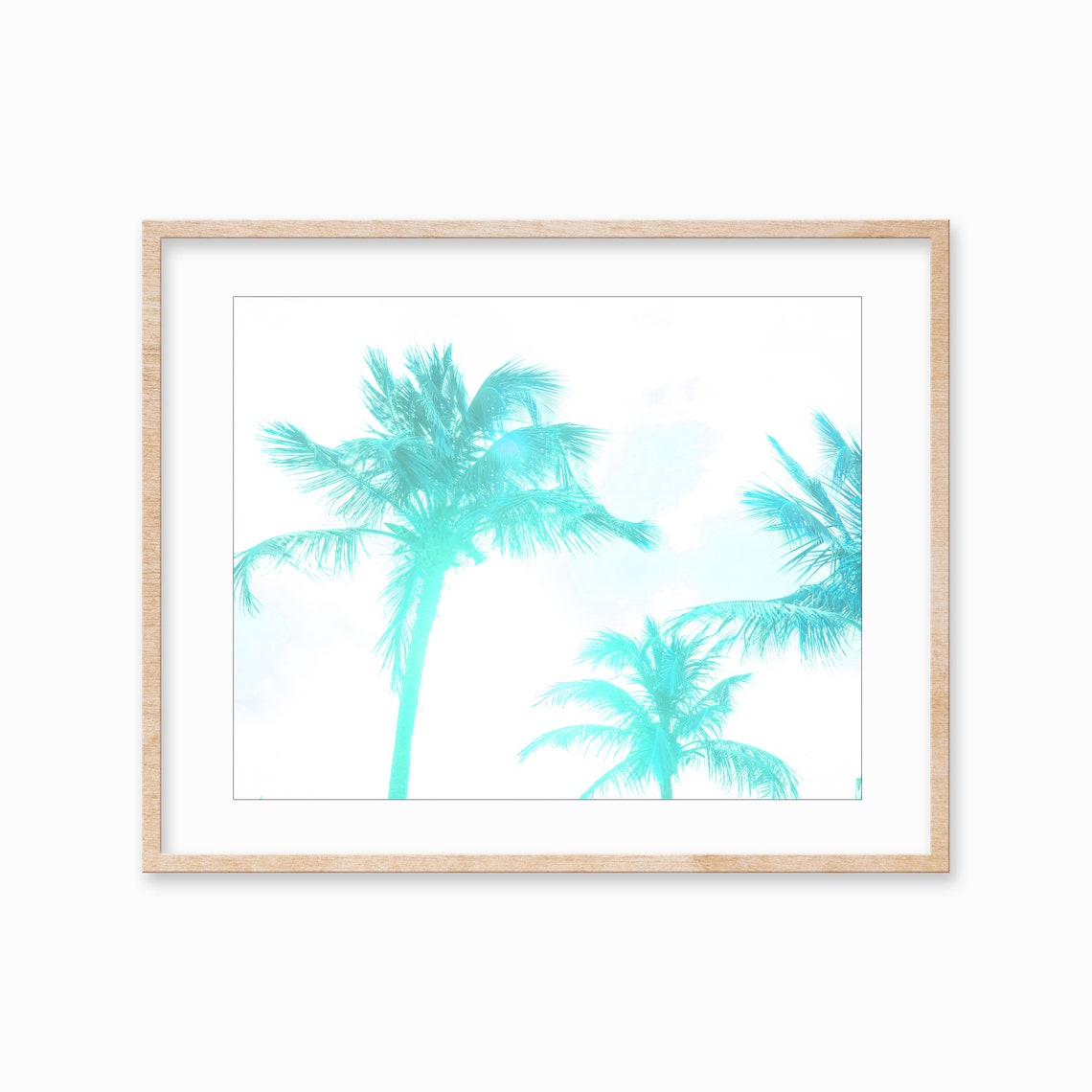 Aqua Palm Tree Silhouettes Against a Bright White Sky Poster