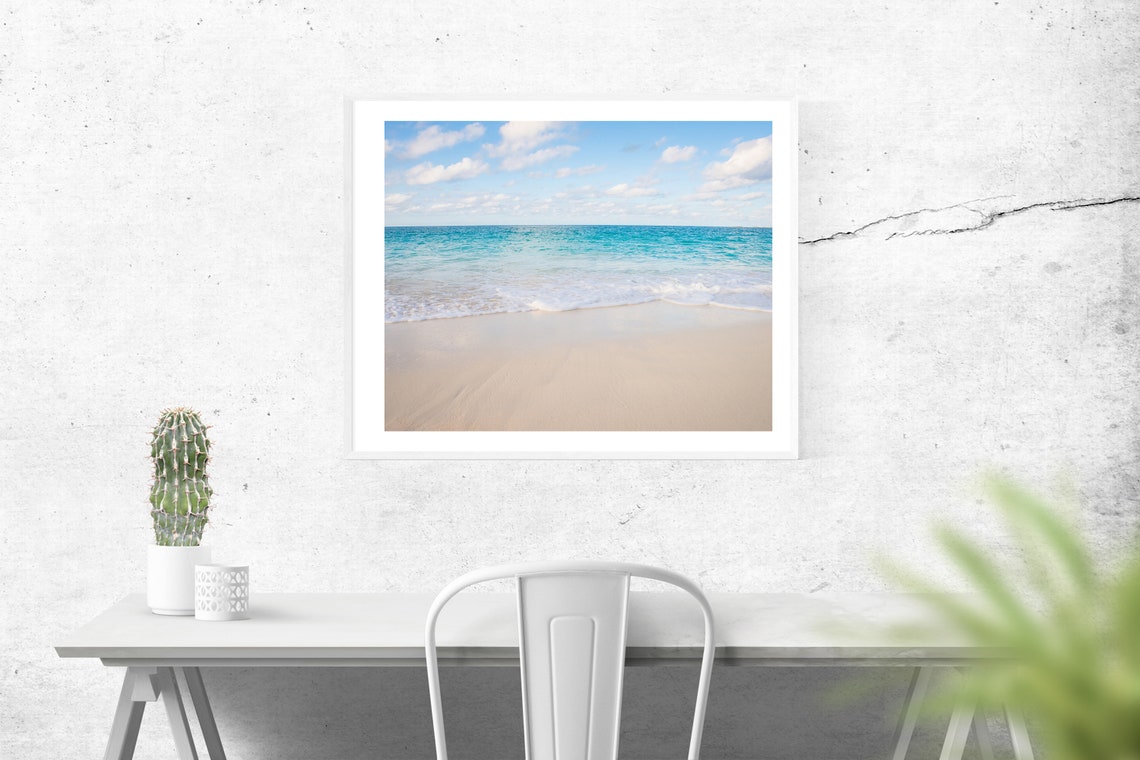 Turquoise Waves Washing Over Soft Pink White Sand Beach Poster - Image 2