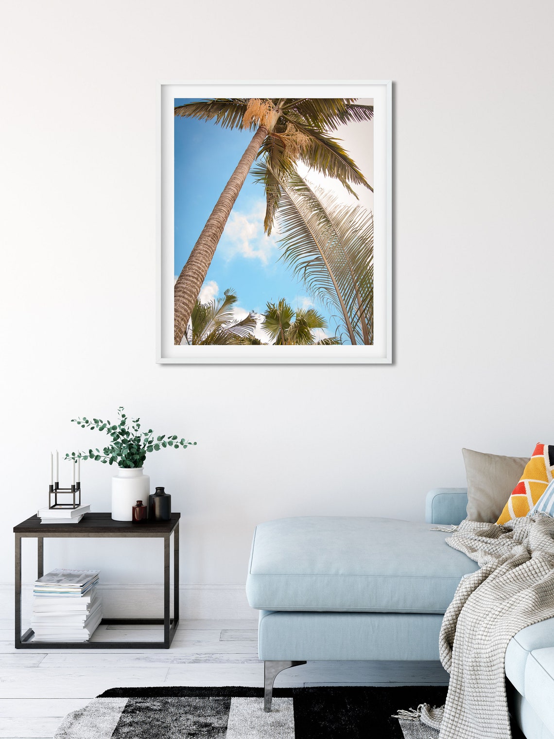 Tall Palm Tree Against Blue Sky Tropical Photography Art Poster - Image 3