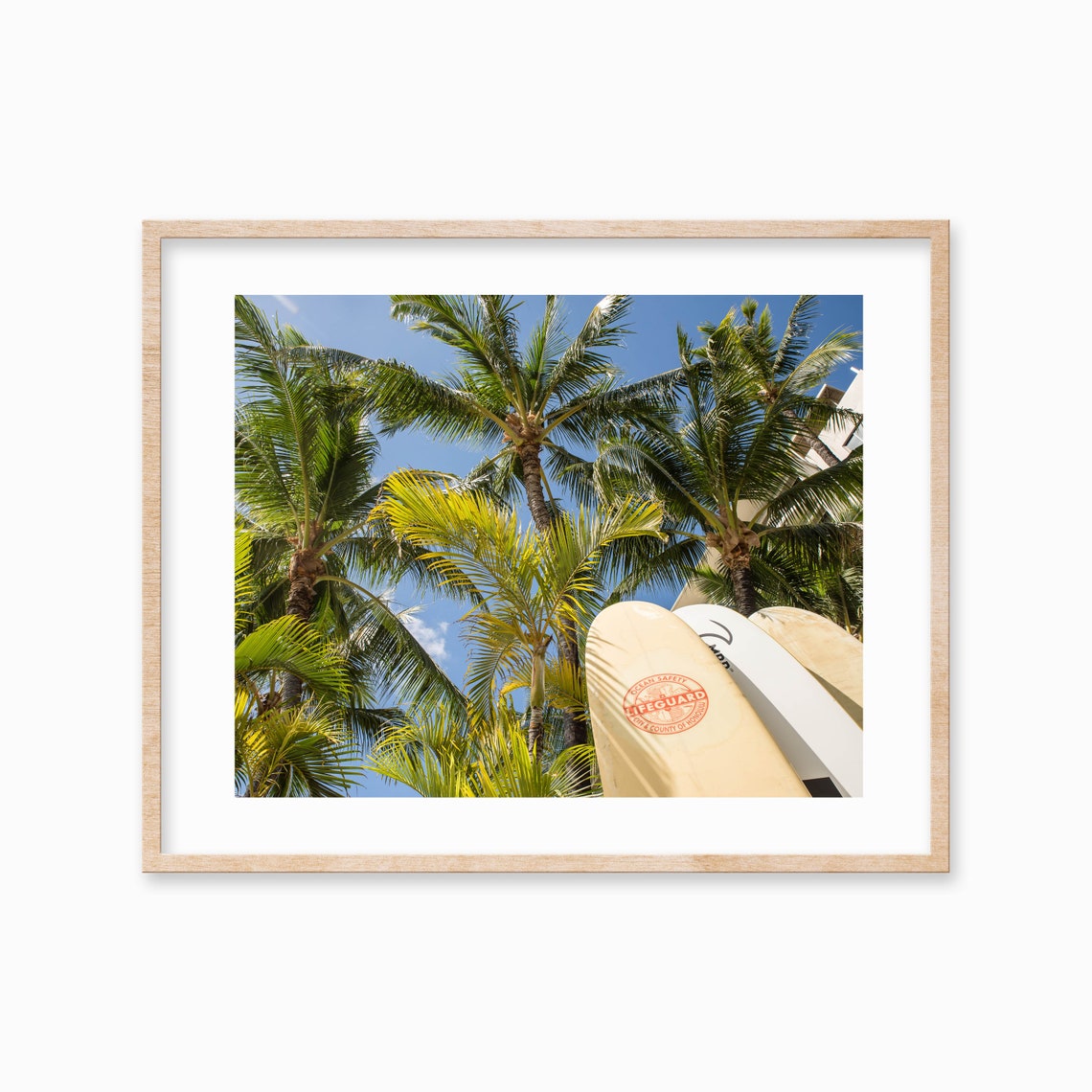 Lifeguard Surfboards Under Palm Trees Hawaii Beach Photography Poster