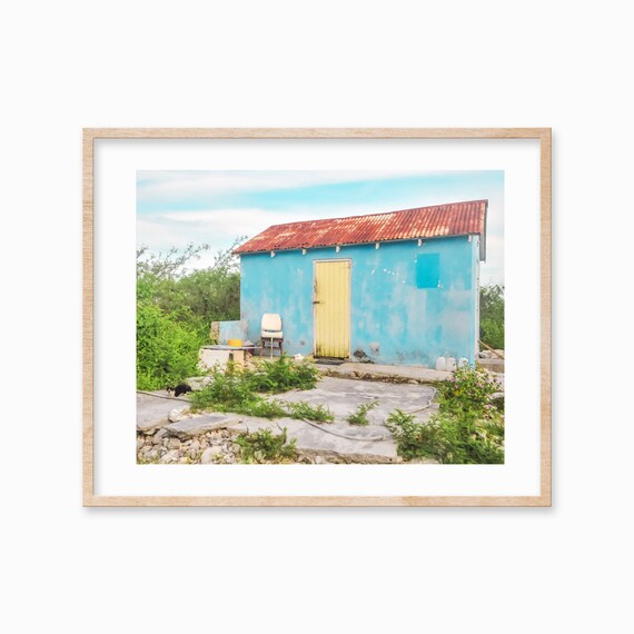 Island Shack Photo Bahamian Cottage Wall Art Print Large Travel Poster Caribbean Blue Beach Hut