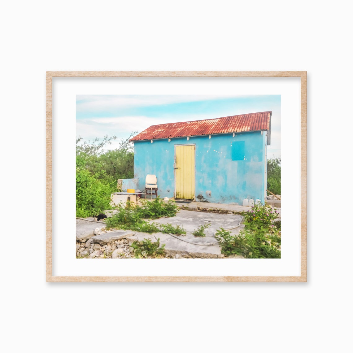 Blue Cottage Yellow Door Rustic Island Shack Tropical Photo Poster
