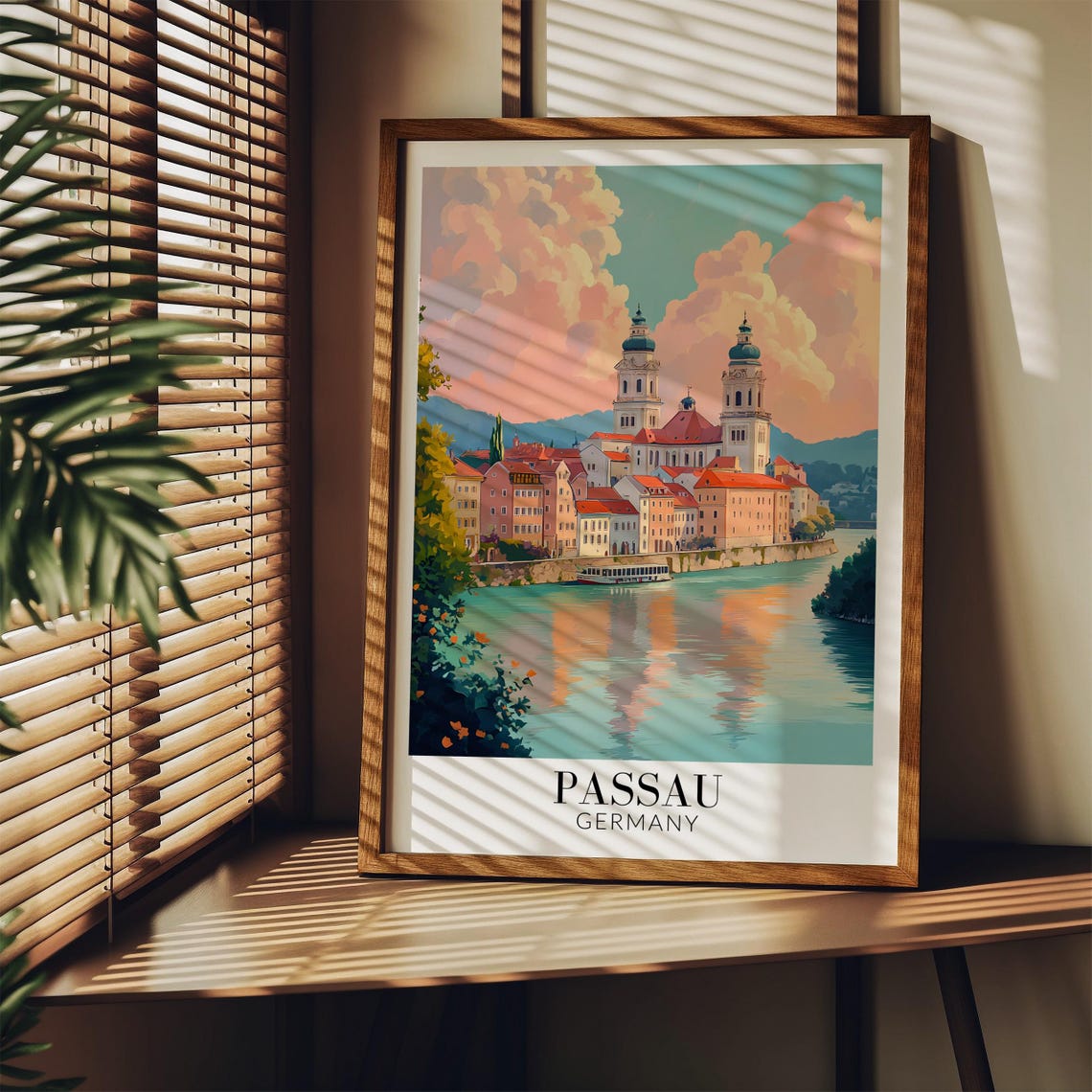 Passau Cathedral Twin Towers Riverside Sunset Germany Poster - Image 4