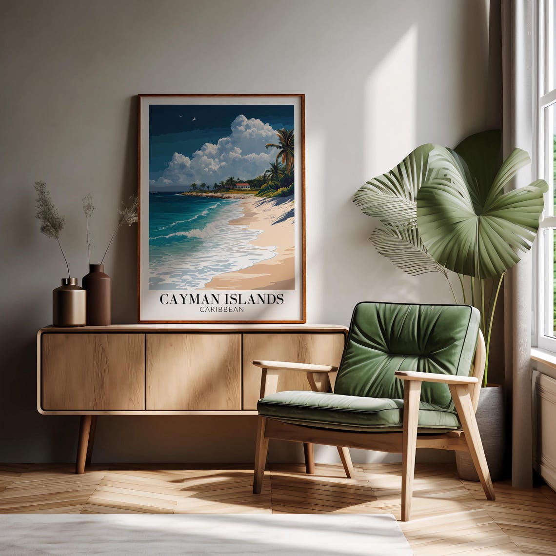 Cayman Islands Palm Beach Surf Breaking Waves Caribbean Travel Poster - Image 3