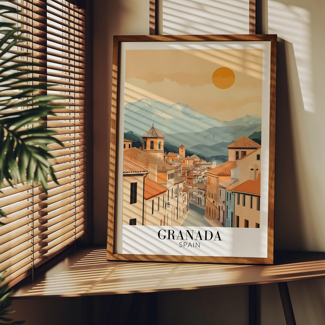 Granada Spain Old Town Street Mountain Backdrop Travel Poster - Image 2