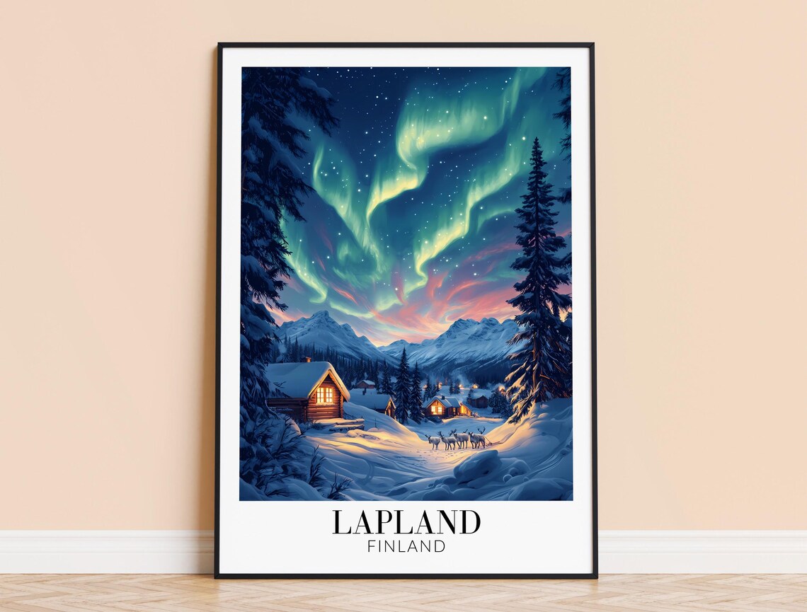 Lapland Finland Travel Poster, Europe Wall Decor