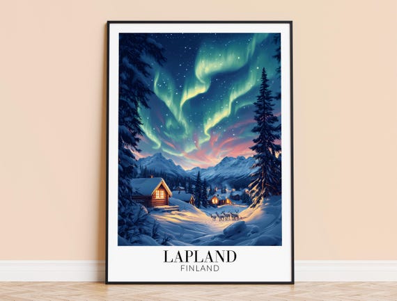 Lapland Finland Travel Poster, Europe Wall Decor