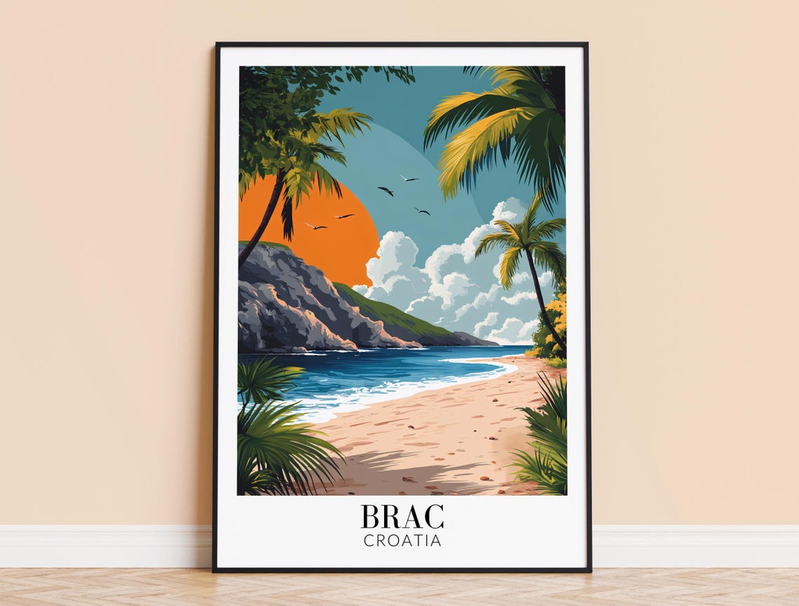 Brac Croatia Island Palm Framed Tropical Sunset Beach Cove Poster