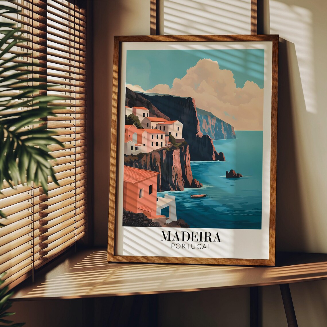 Madeira Cliffside Coastal Village Atlantic Ocean Vista Travel Poster - Image 3