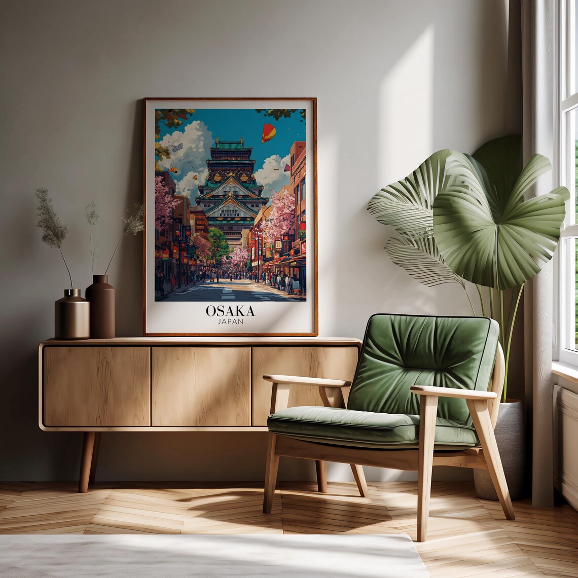 Osaka Japan Castle Cherry Blossom Street Festival Travel Poster - Image 2