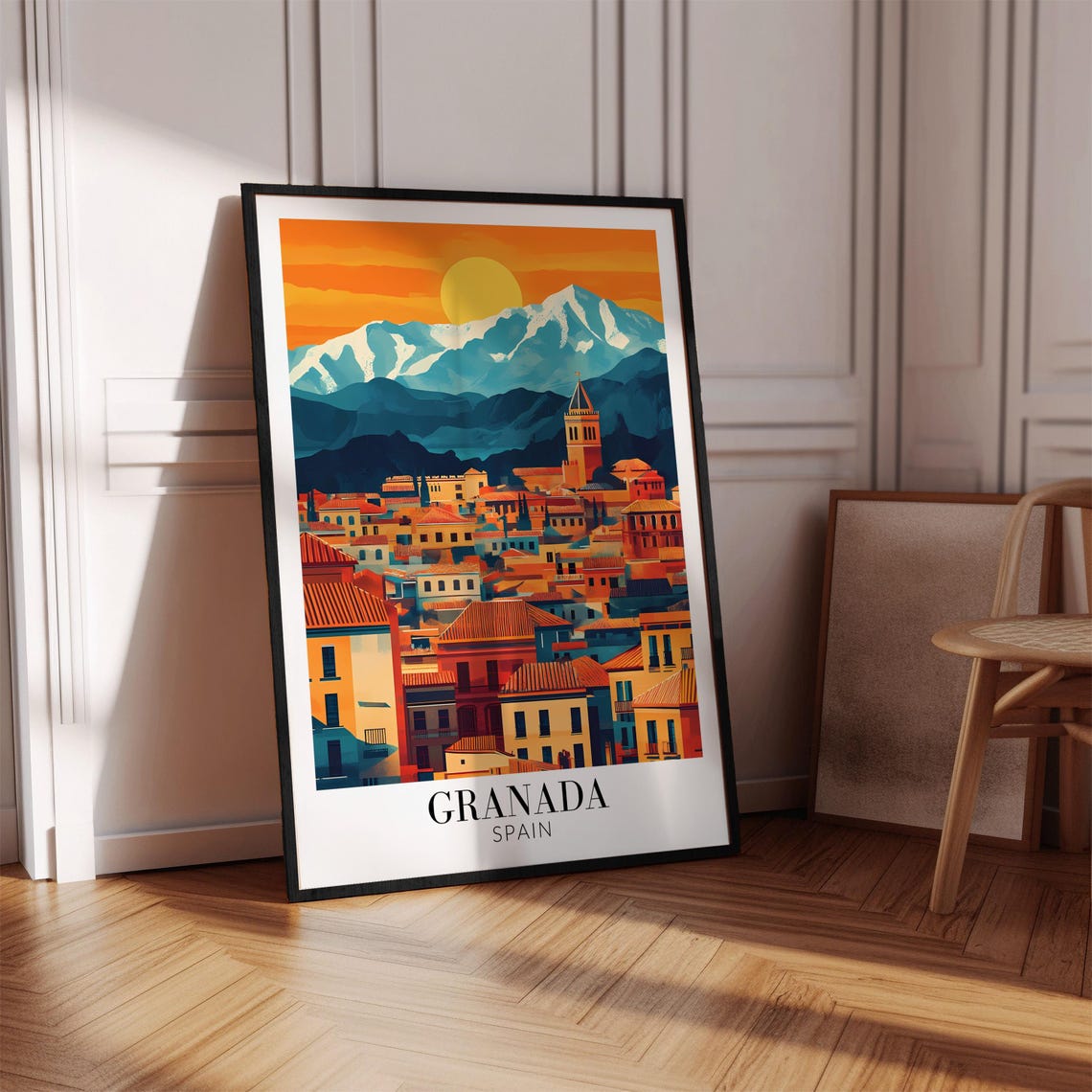 Granada Spain Old Town Rooftops Sierra Nevada Sunset Travel Poster - Image 3