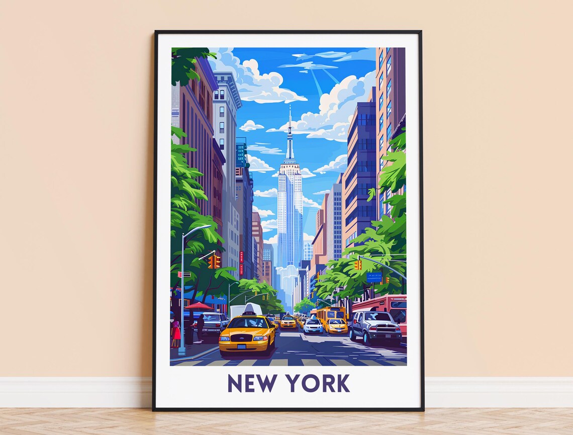 New York Empire State Building Midtown Street Taxi Travel Poster