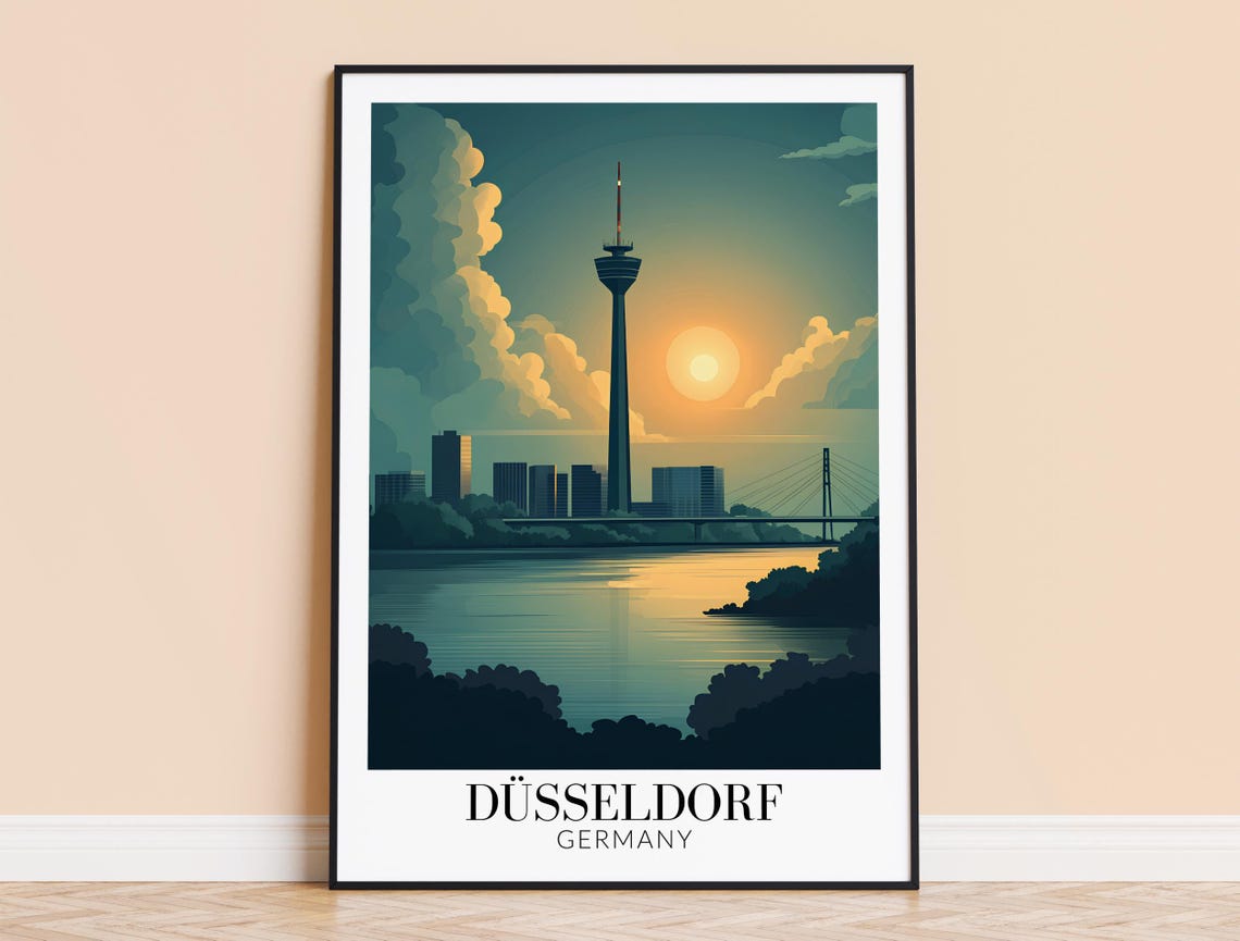 Düsseldorf Germany Travel Sunset Rheinturm Tower Skyline Poster