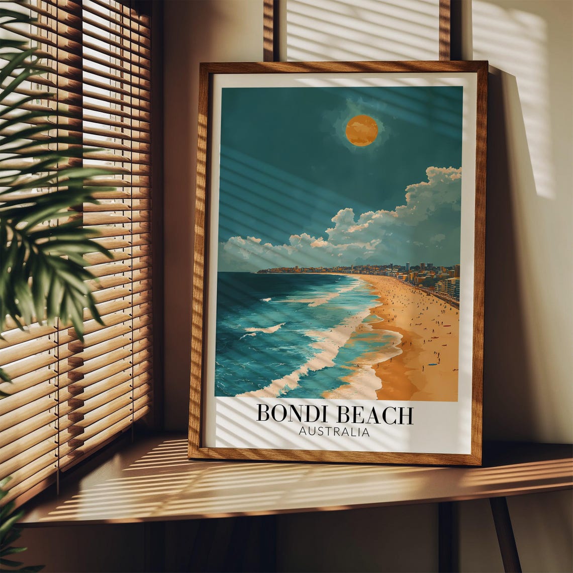 Vintage Golden Hour Sunset Over Bondi Beach Australia Travel Poster - Image 4