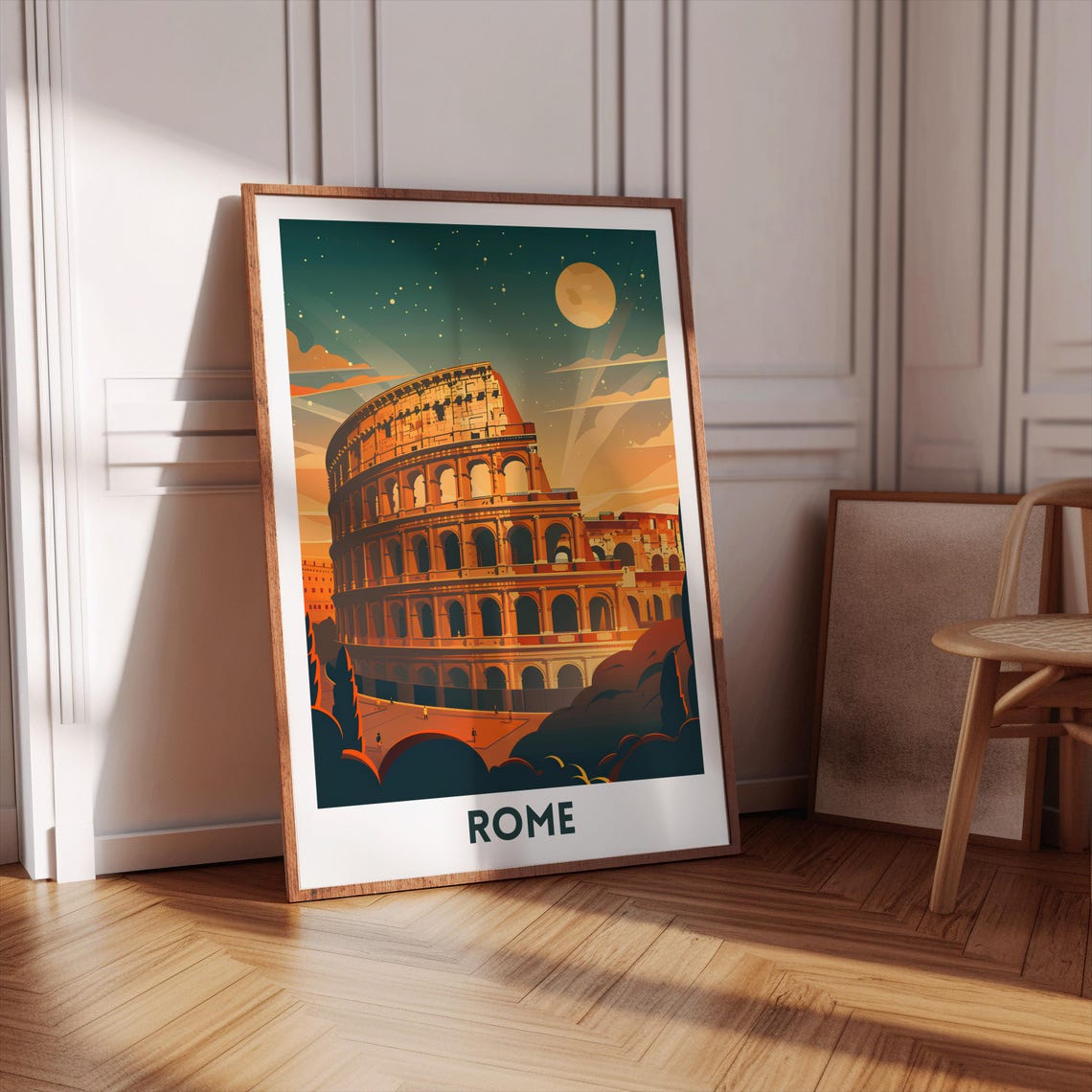 Rome Colosseum Glowing Moonlit Night Ancient Landmark Travel Poster - Image 3