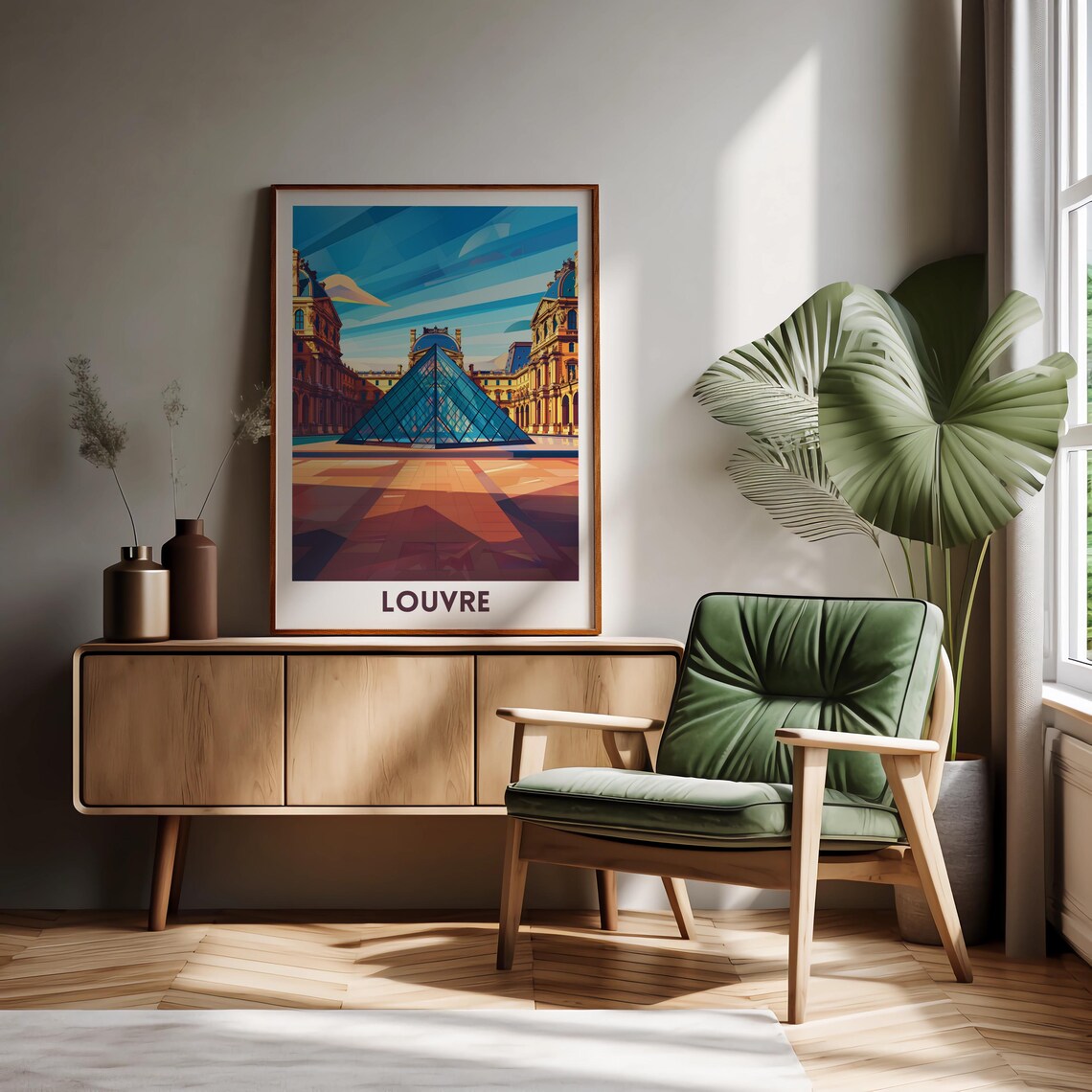 Louvre Museum Geometric Glass Pyramid Paris France Travel Poster - Image 4