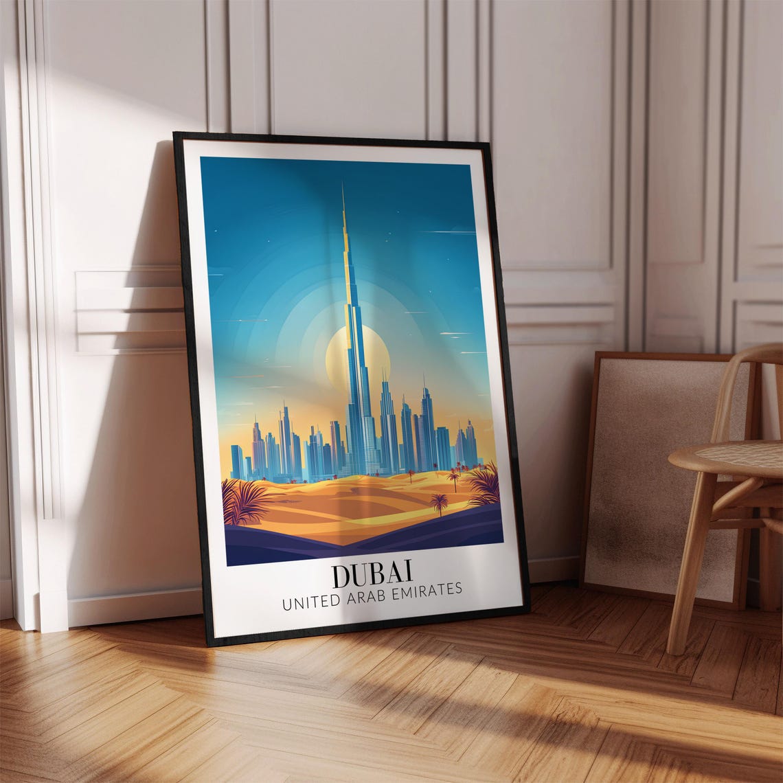 Dubai Burj Khalifa Desert Dunes Sunset Skyline Art Travel Poster - Image 3