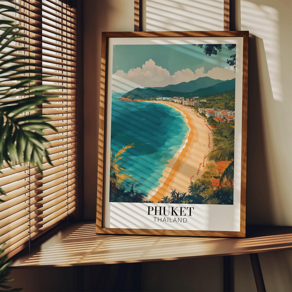 Phuket Thailand Curved Sandy Bay Palm Trees Coastal View Travel Poster - Image 3