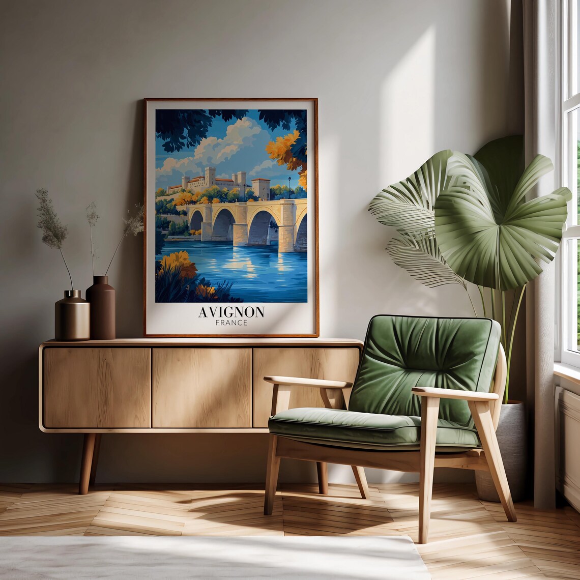 Avignon France Bright Blue Daytime Bridge Palace Riverside Poster - Image 2