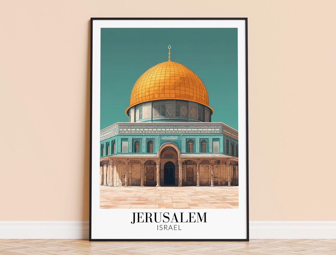 Jerusalem Israel Golden Dome of the Rock Landmark Travel Poster