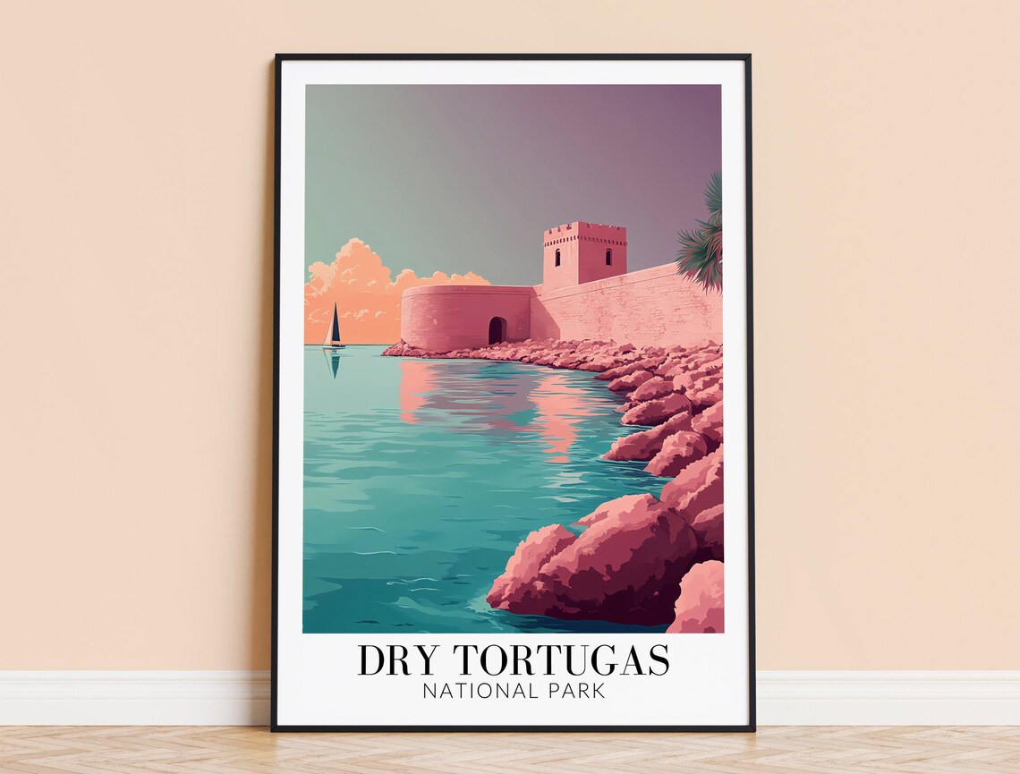 Dry Tortugas National Park Pastel Fort Island Sunset Travel Poster