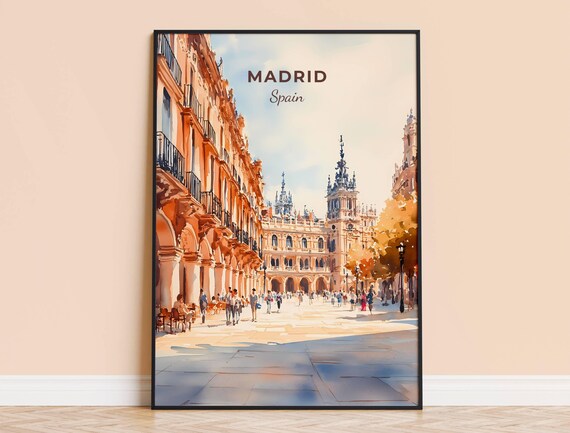 Madrid Watercolor Print Spain Travel Wall Art City Poster Framed Home Decor Wedding And Housewarming Gift Personalised