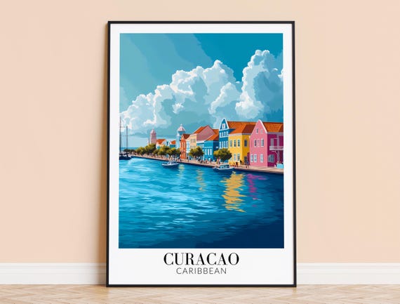 Curacao Print Caribbean Travel Wall Art Poster Framed Or Unframed Home Decor Wedding And Housewarming Gift Personalised