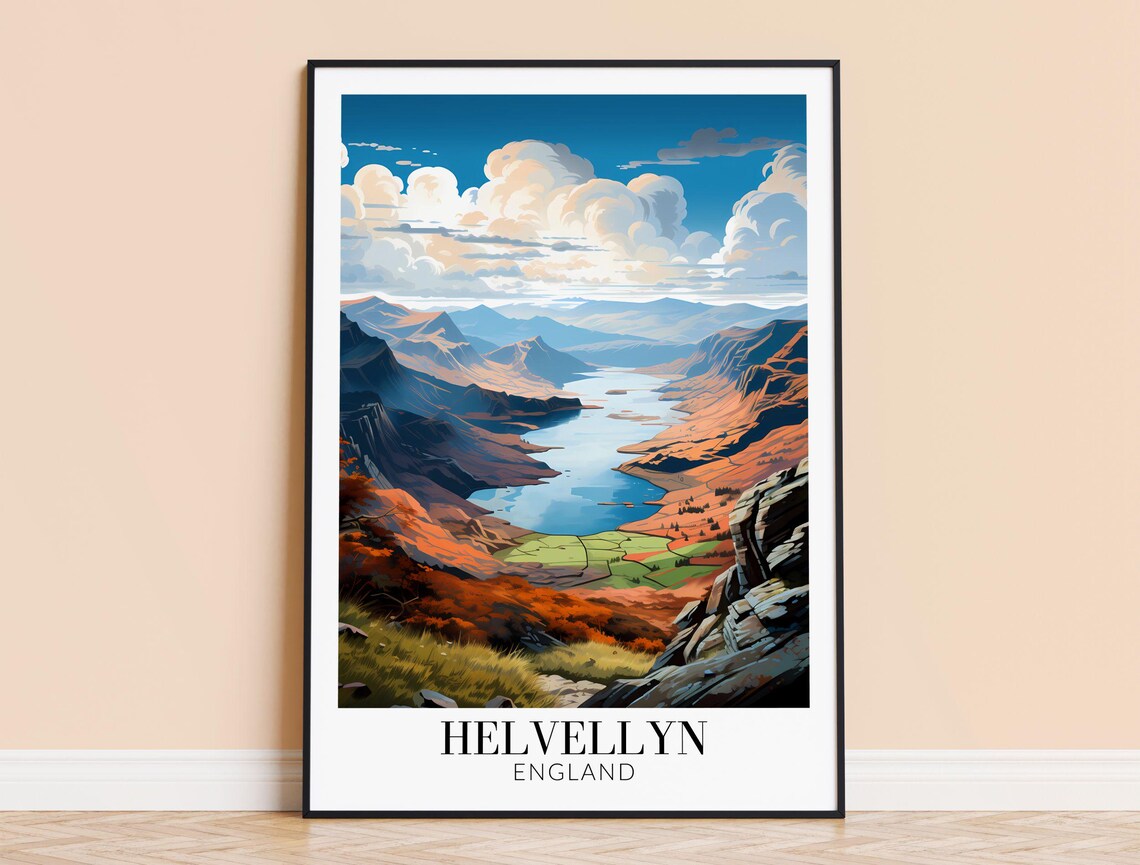 Helvellyn England Lake District Fells Mountain Valley Travel Poster