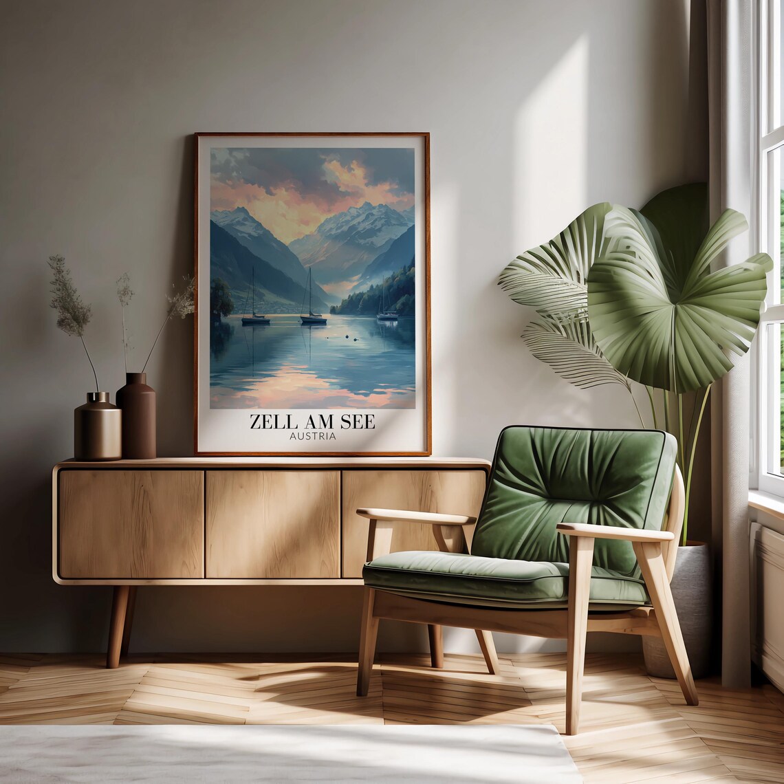 Zell am See Austria Sunset Lake Sailboats Alpine Peaks Travel Poster - Image 3
