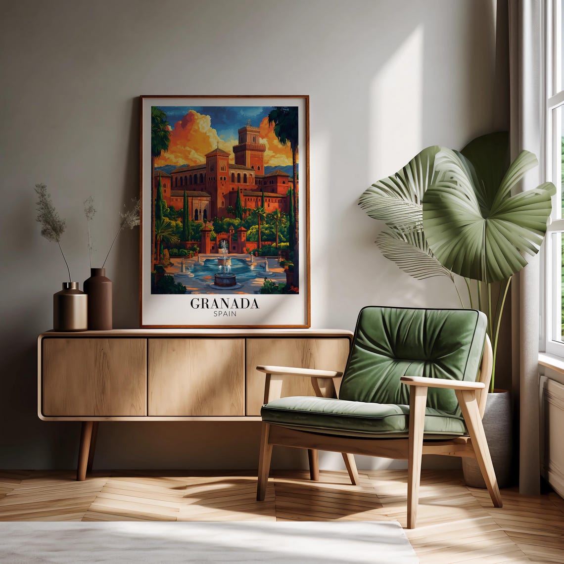 Granada Spain Alhambra Palace Fountain Courtyard Sunset Poster - Image 4