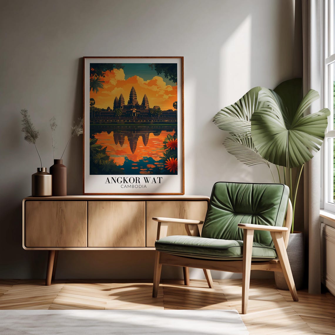 Angkor Wat Sunset Orange Sky Reflected Cambodia Temples Poster - Image 2