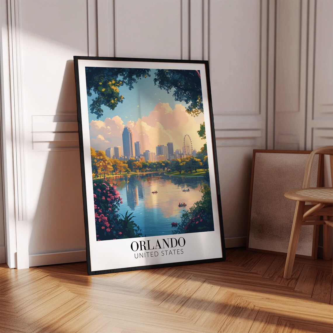 Orlando Downtown Ferris Wheel Lake Sunset Boats Travel Poster - Image 4