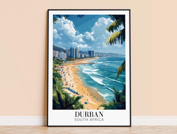 Durban Print South Africa Travel Wall Art City Poster Framed Or Unframed Home Decor Wedding And Housewarming Gift Personalised