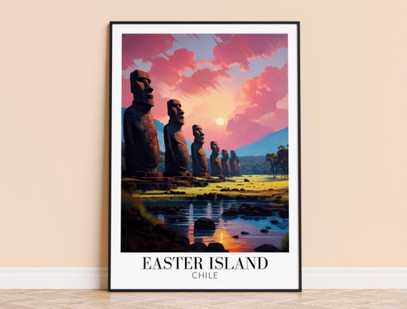 Easter Island Print Chile Travel Wall Art Poster Framed Or Unframed Home Decor Wedding Housewarming Gift Personalised