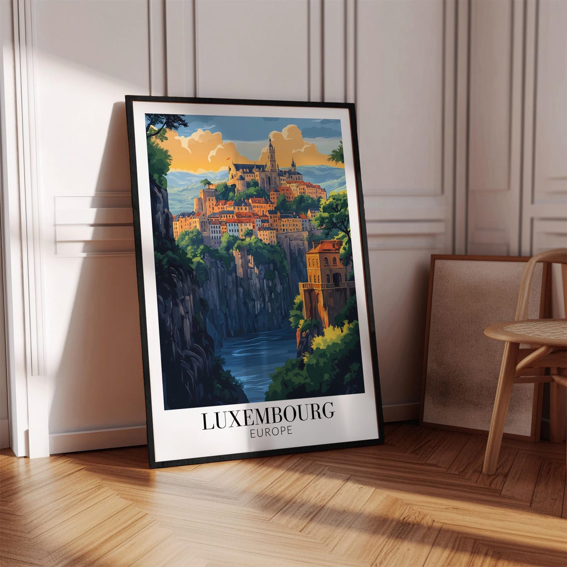 Luxembourg Europe Poster with Old Town on Cliffs above a River Gorge - Image 4