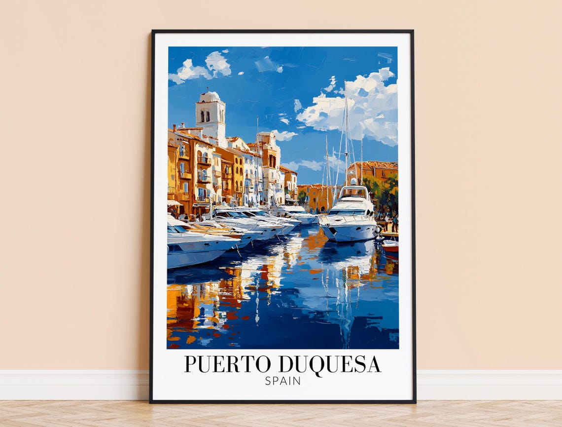 Puerto Duquesa Spain Harbor Marina Yacht Seaside Travel Poster