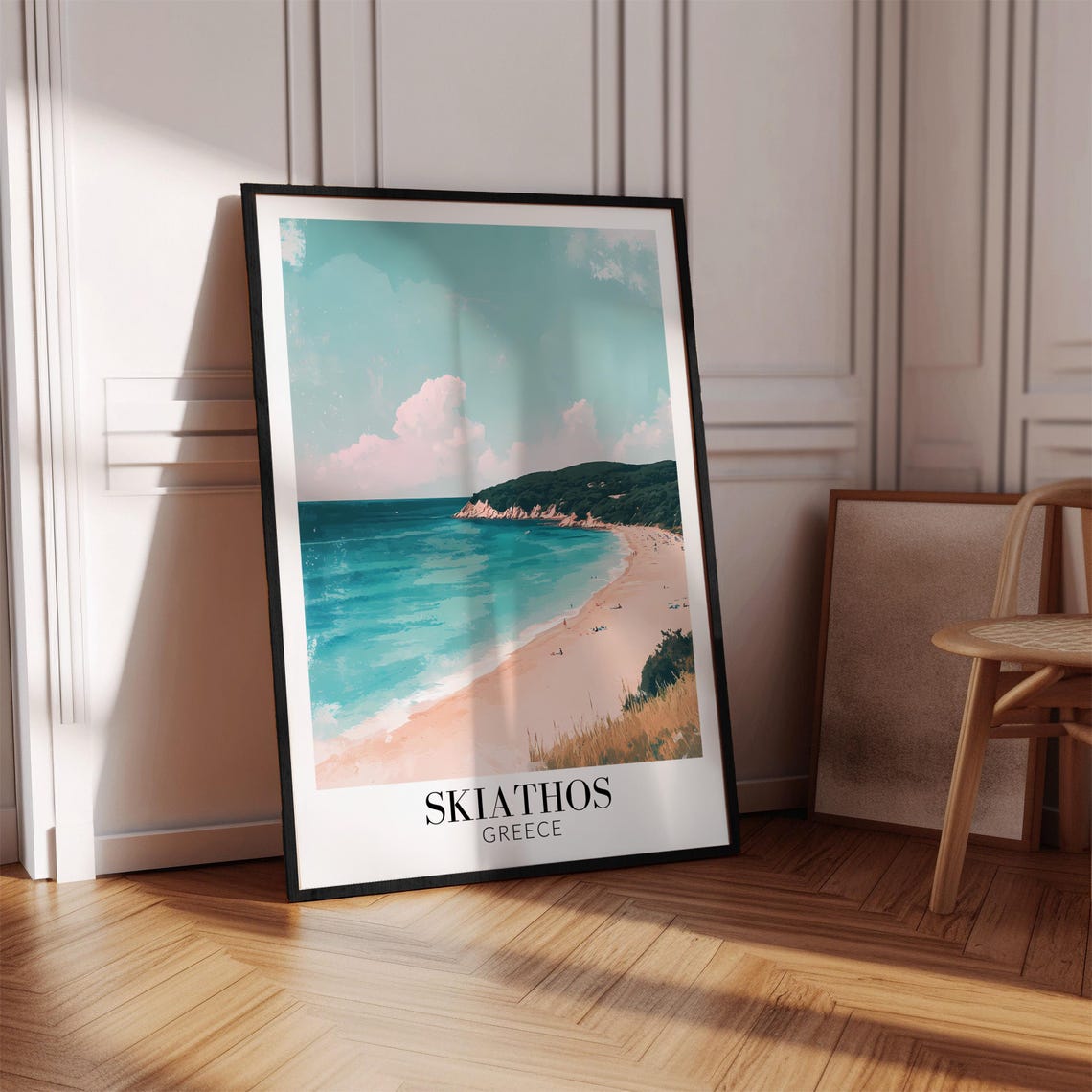 Skiathos Greece Sandy Beach Turquoise Bay Soft Pastel Travel Poster - Image 2