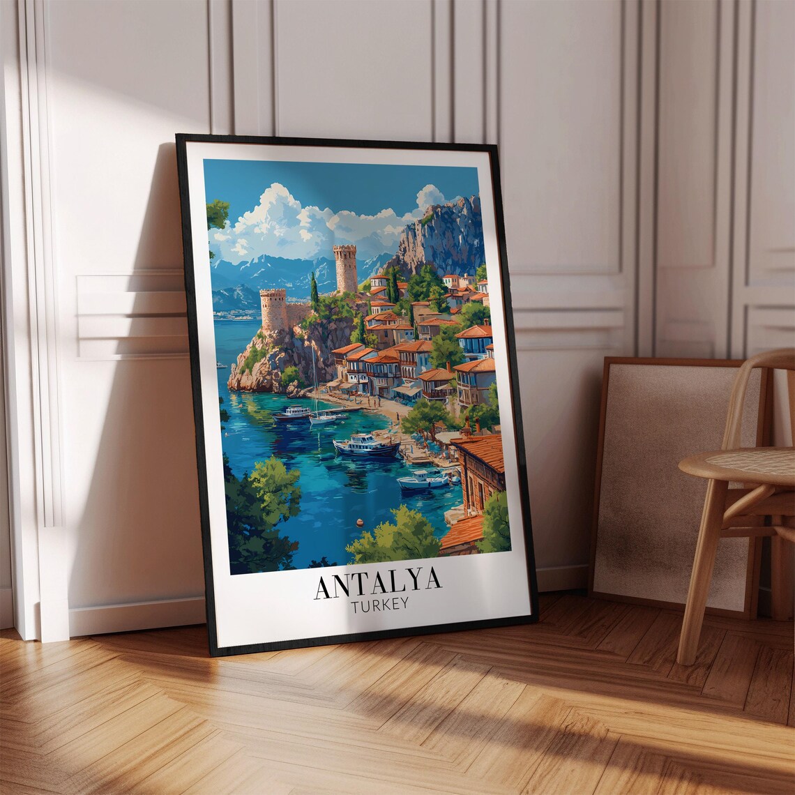 Antalya Turkey Cliffside Old Town Towers Turquoise Bay Travel Poster - Image 4