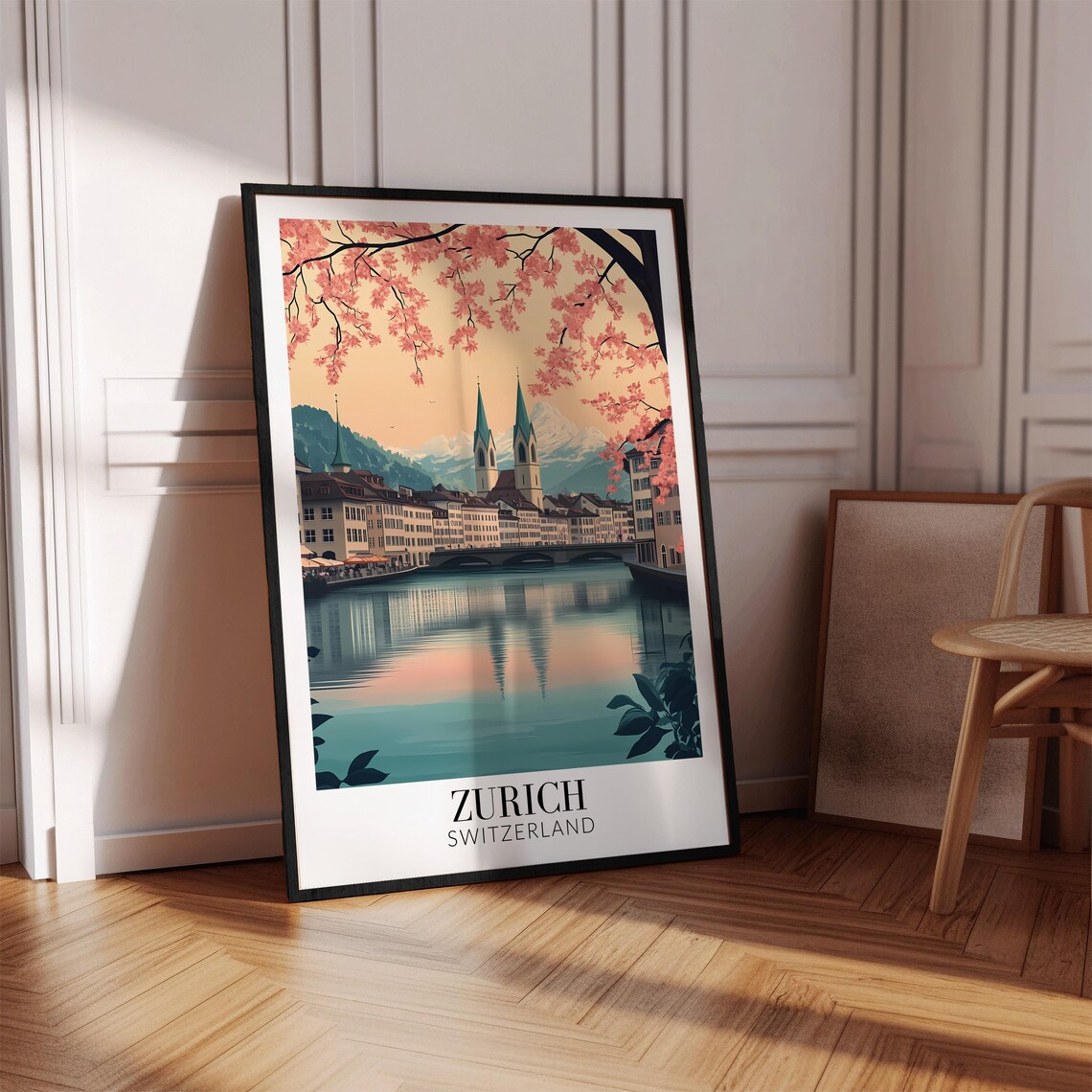 Zurich Switzerland River Blossom Spires Dawn Glow Travel Poster - Image 2