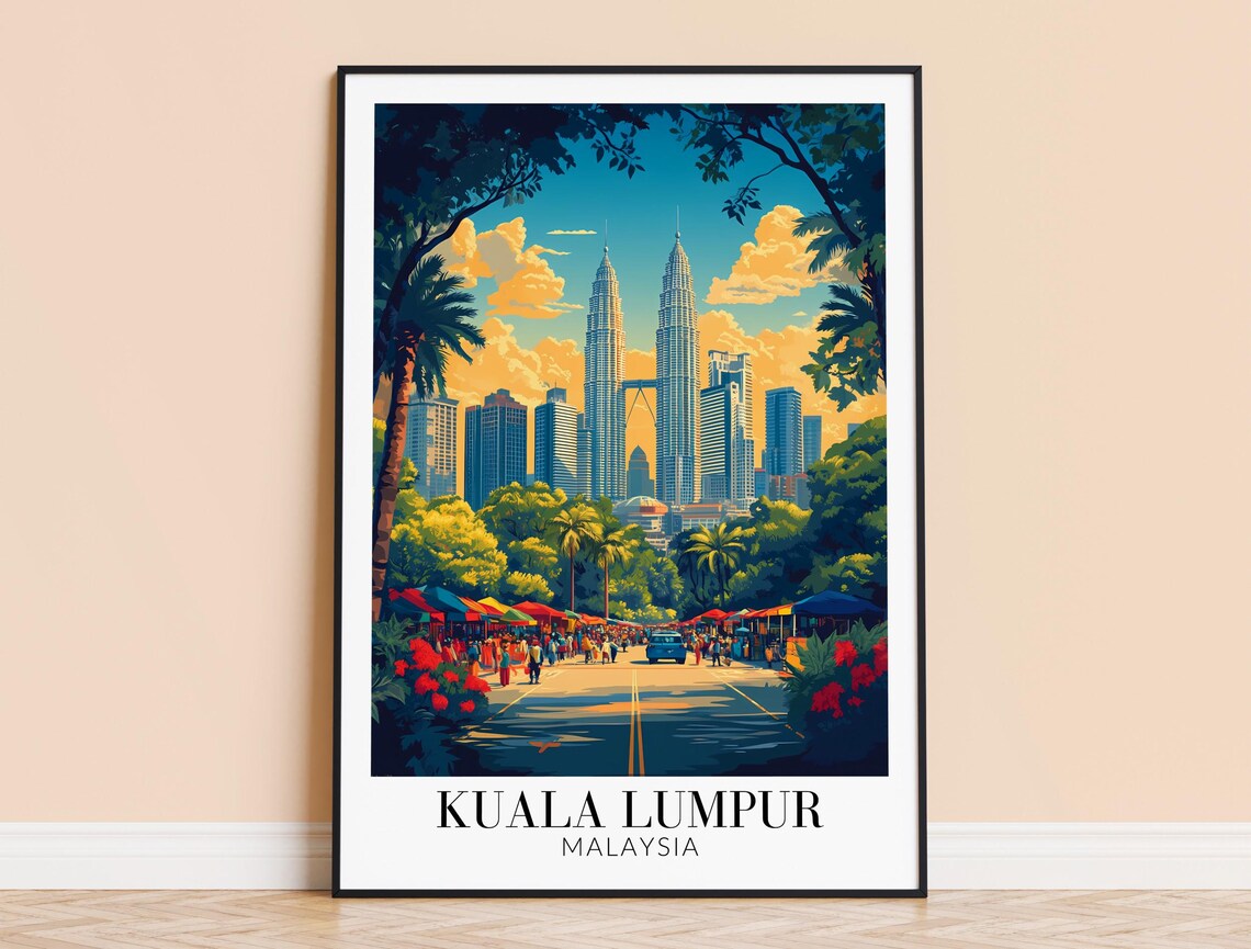 Kuala Lumpur Petronas Towers Above Vibrant Street Market Poster