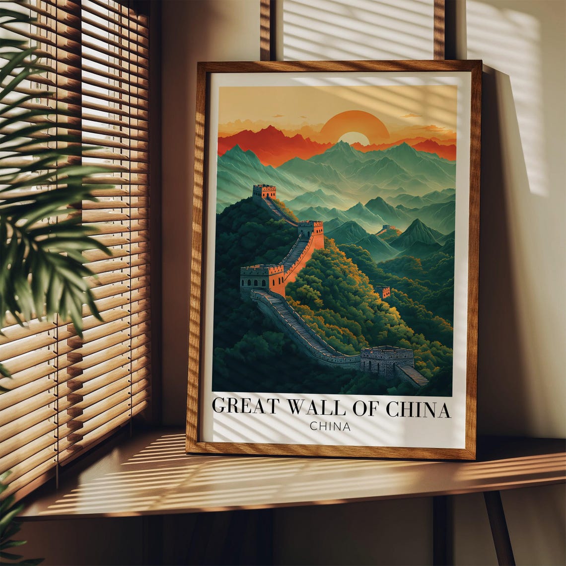 Great Wall of China Golden Sunset Orange Sky Mountain Vista Poster - Image 3