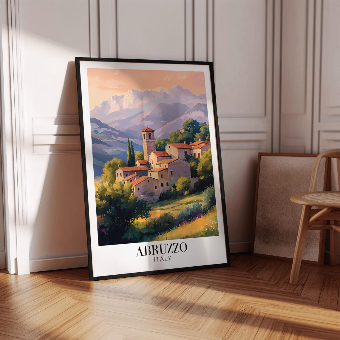 Abruzzo Hill Village Bell Tower Golden Sunset View Travel Poster - Image 4