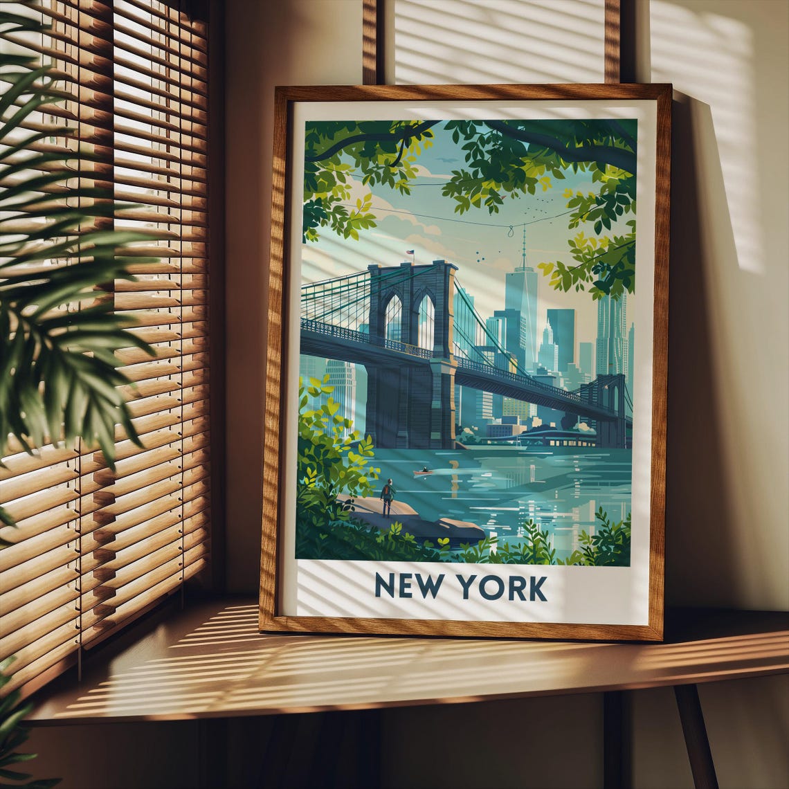 New York Brooklyn Bridge Skyline Riverside Summer Travel Poster - Image 2