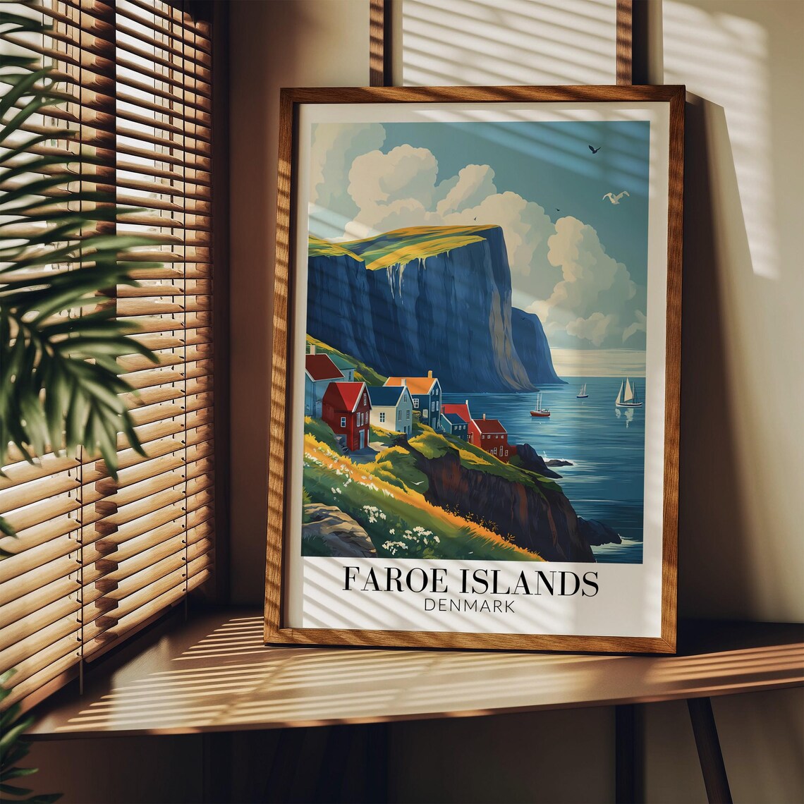 Faroe Islands Denmark Cliffside Village Coastal Scene Travel Poster - Image 2