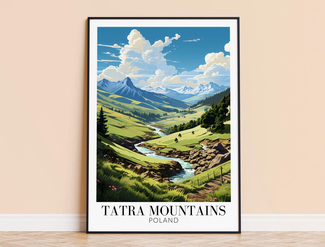Tatra Mountains Poland Green Valley Sparkling Stream Travel Poster