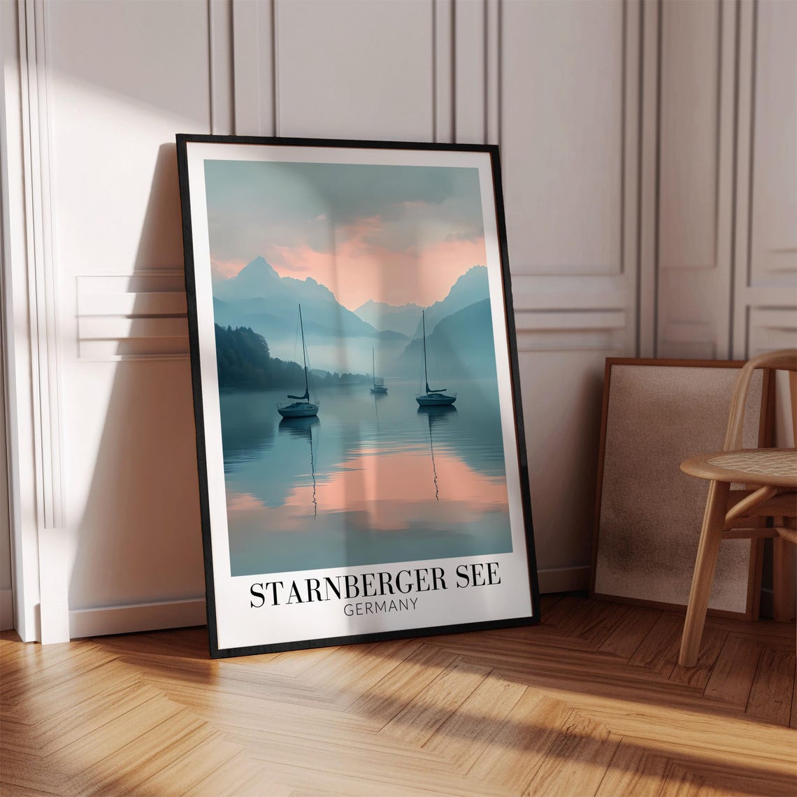Starnberger See Sailboats Gliding On Still Mirror Dusk Water Poster - Image 2