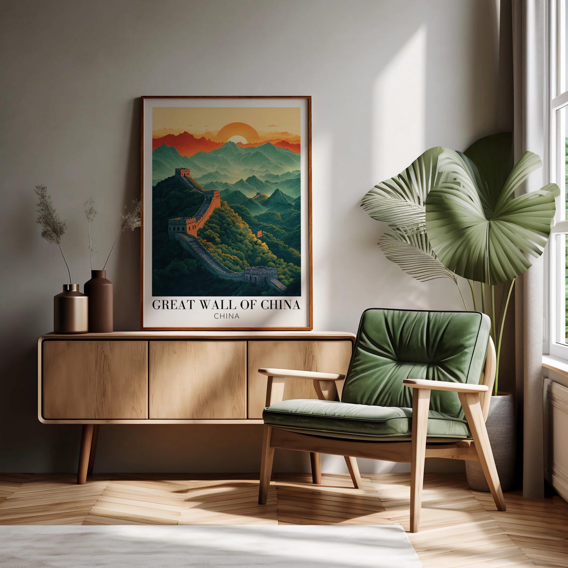 Great Wall of China Golden Sunset Orange Sky Mountain Vista Poster - Image 2